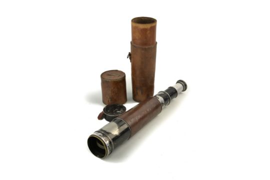 19th century black painted library telescope by Callaghan of New Bond Street, London. in fitted - Image 1 of 5