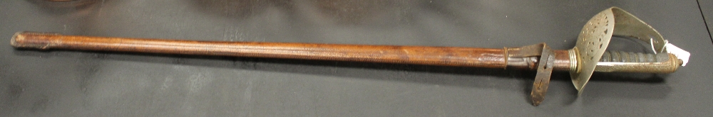 A George V Officer's sword etched decoration to the blade, marked the Aldershot Stores, Aldershot,