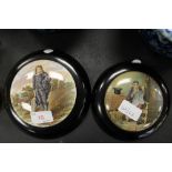 2 framed prattware pot lids