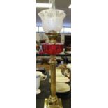 Victorian brass table oil lamp Cranberry reservoir