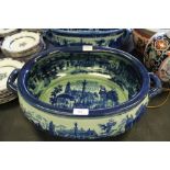 Blue and white pottery foot bath of Victorian design