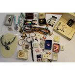 Box of costume jewellery and tray of modern jewellery