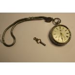 H Samuel 19th Century silver pocket watch, white metal chain
