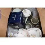 Box including Denby stoneware, tea wares etc