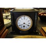 Henry Marc (Paris) slate mantel clock with key (Presentation silver plaque from The Weavers @