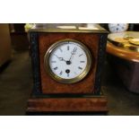 Small French ebonised and walnut mantle clock