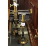 2 x C19th antique brass student microscopes