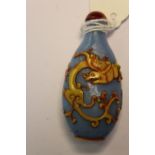 Overlay snuff Chinese glass dragons, signed on side