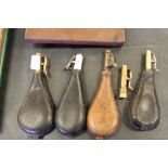 4 leather powder flasks and extra top