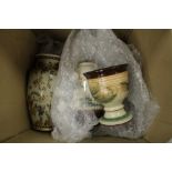 Box of various small items including Mdina glass, vases etc