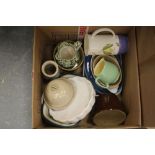 Box of kitchen wares, including butter dish by Angela Hurrell of Ilkley