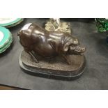 Bronze pig statue, signed Barye