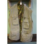 Waistcoat, camo jacket and two pairs of waders