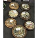 Seven 19th Century Prattware and other coloured printed pot lids, including 'Country Quarters' (some
