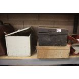 Tin box and two wooden boxes