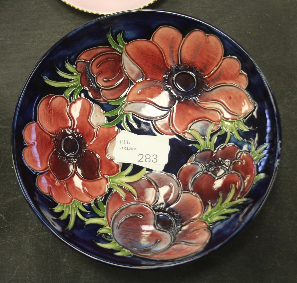 Moorcroft Anemone bowl on blue