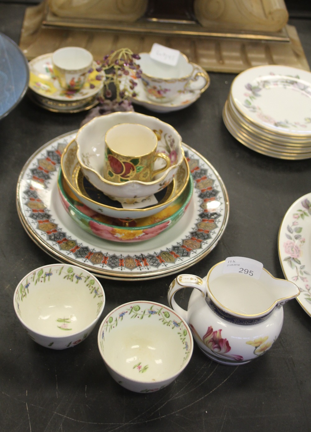 Two 19th century Dresden porcelain cabinet cups and saucers (1 af), two tea bowls and decorative
