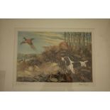 Ward Binks coloured etching, Pheasant taking flight