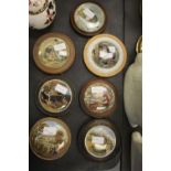 Seven 19th Century Prattware and other coloured printed pot lids, including 'The Snow Drift' (some