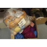 Large box of yarns and bag of pure wool