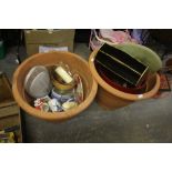 Two large garden planters and misc. items