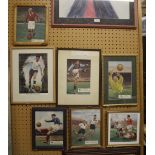 Group of seven original vintage framed football prints