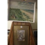 Oil on board by Phylis Varley along with 19th century watercolour by C. Windsor