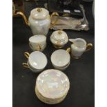 15 piece gilt edged lustre vintage tea set by GD pottery, Czechoslovakia
