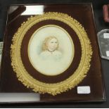 I. Moller portrait of a young girl on ceramic (framed)