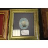 Two miniature paintings of sailing ships, framed