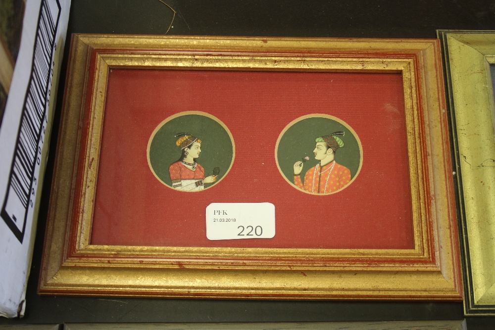 Pair of Indian portrait miniatures on card - Lovers, framed