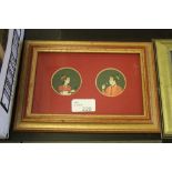 Pair of Indian portrait miniatures on card - Lovers, framed