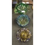 Three art glass bowls