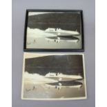 Two photographs of Malcolm Campbell piloting Bluebird during a test run, each 15.5cm x 20cm, both