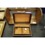 Brown leatherette jewellery box and contents and book trough