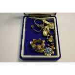 Unusual gilt cameo ring, 9ct ring and costume jewellery