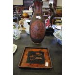 Large Japanese vase af and tray