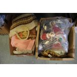 2 boxes of vintage bedspreads etc