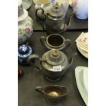 4-piece Gothic style pewter tea set by SB&M, used as manure manufacturers prize