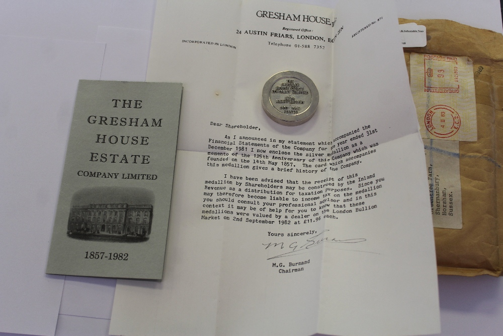 Gresham House shareholders silver medallion 94g