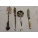 2 Silver Spoons, Silver Butter Knife and Silver Button Hook