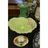 Melba Ware pottery bowl and green Sylvac jug and Radford pottery box