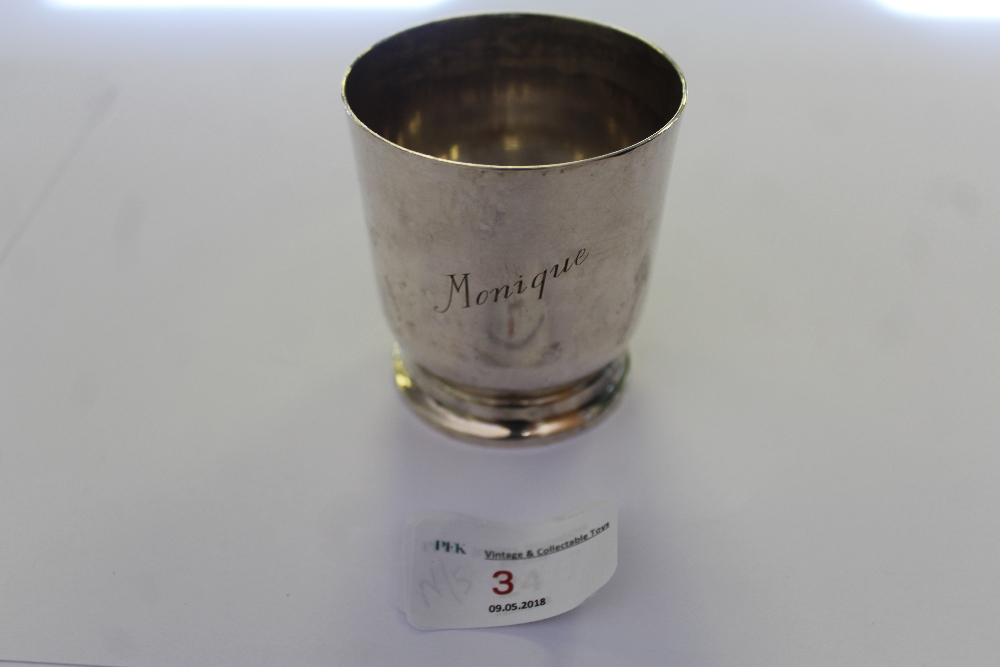 French silver cup, engraved 'Monique', weight 90grams