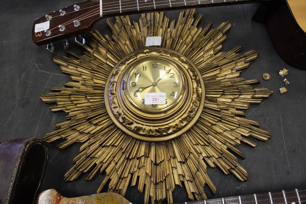 Vintage sunburst wall clock