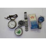 Silver pocket watch, Seiko Kinetic watch, Russian watch etc
