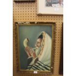 Rabbi blowing horn signed Hebrew