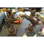 C19th Pair of French Ornamental Marley Horses and Handlers, mounted on plinths