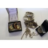 Silver bangle and a quantity of silver and costume jewellery