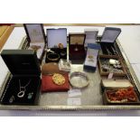 Plated tray, silver jewellery and other