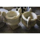 2 Composite Stone Two-Handled Urns